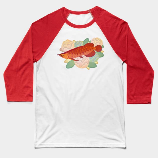 Arowana and peony3 Baseball T-Shirt by pikaole